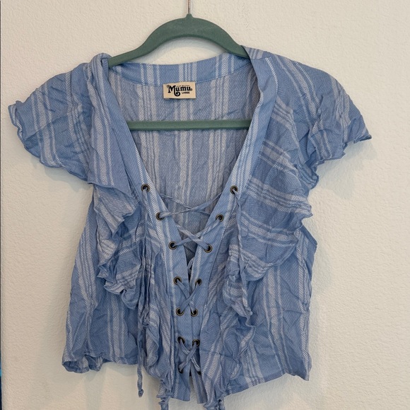 Show Me Your MuMu Tops - Show me your MuMu Blue Plaid Ruffled Blouse